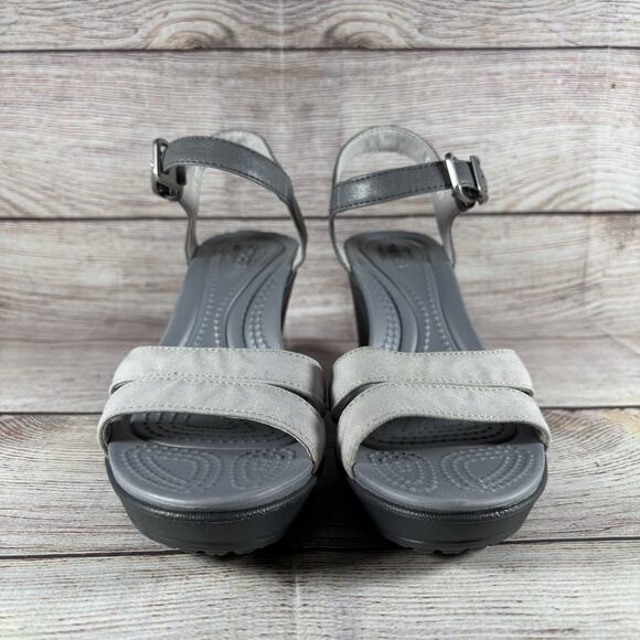 CROCS Sandals Womens Size 6 Leigh II Ankle Strap Platform Wedge Heel Gray - Picture 2 of 11